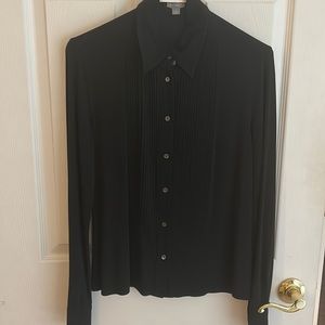 Black Ann Taylor long sleeved top, 73% silk 27% cotton, pleated front